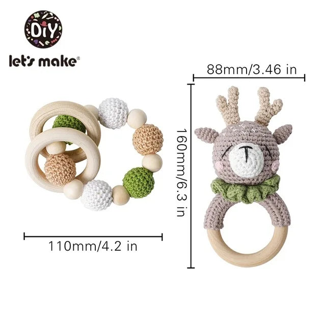 Rattle Crochet Elephant Teething Bracelet Gift Set