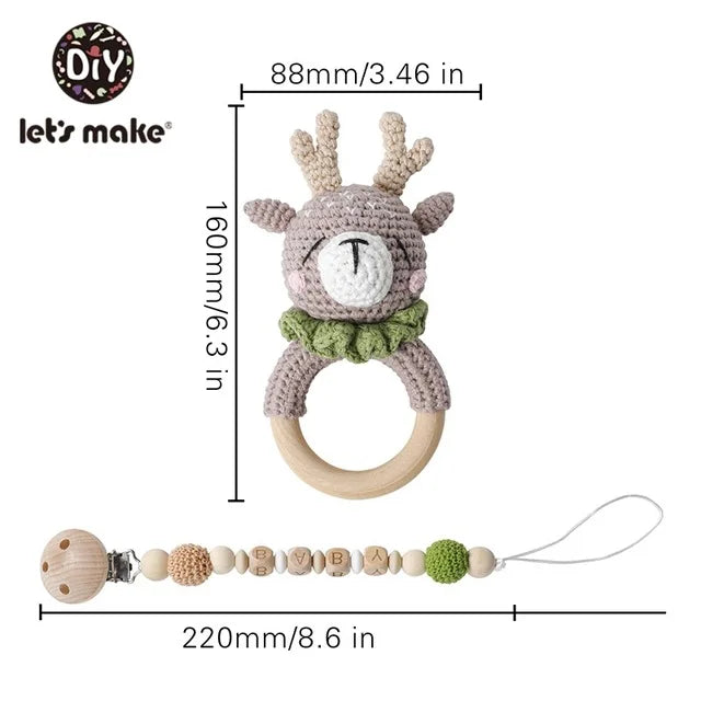 Rattle Crochet Elephant Teething Bracelet Gift Set