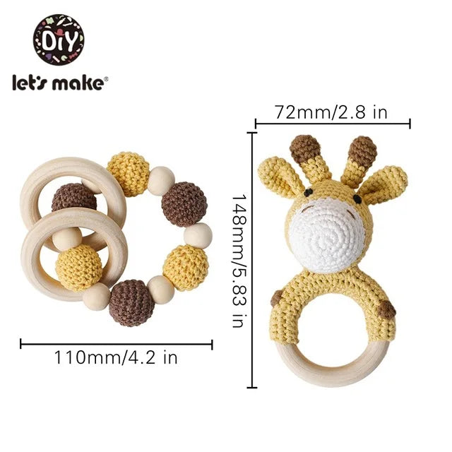 Rattle Crochet Elephant Teething Bracelet Gift Set