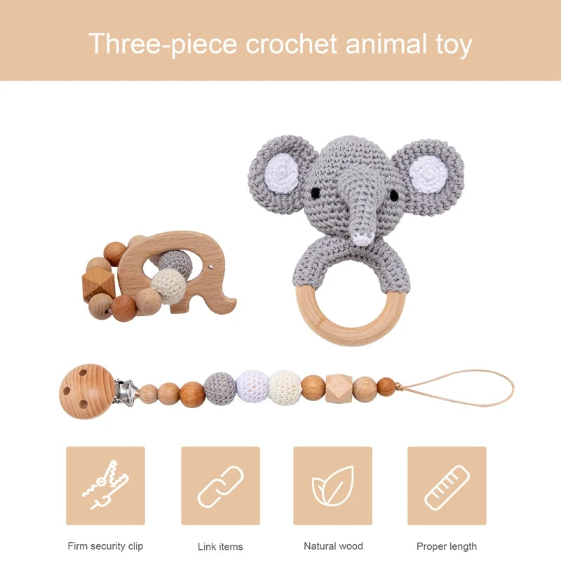 Rattle Crochet Elephant Teething Bracelet Gift Set