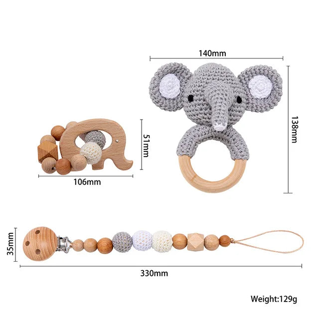 Rattle Crochet Elephant Teething Bracelet Gift Set