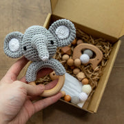 Rattle Crochet Elephant Teething Bracelet Gift Set
