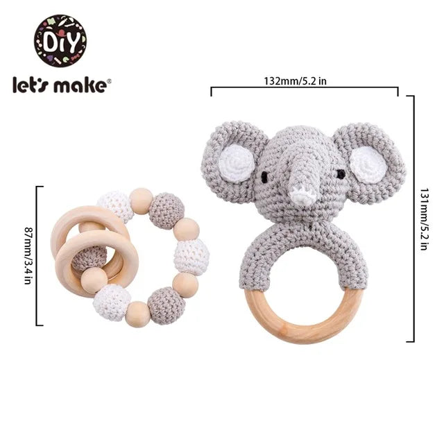 Rattle Crochet Elephant Teething Bracelet Gift Set