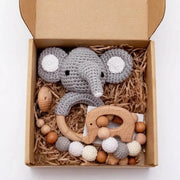 Rattle Crochet Elephant Teething Bracelet Gift Set