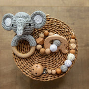 Rattle Crochet Elephant Teething Bracelet Gift Set
