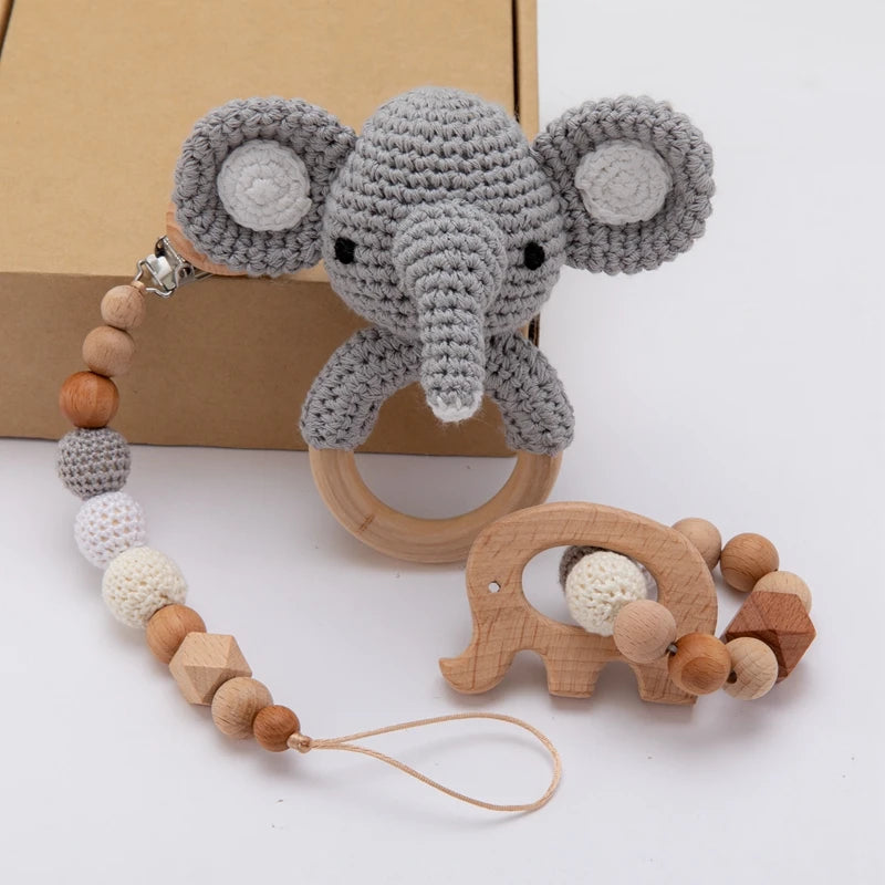 Rattle Crochet Elephant Teething Bracelet Gift Set