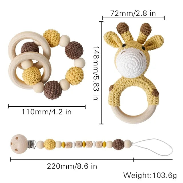Rattle Crochet Elephant Teething Bracelet Gift Set