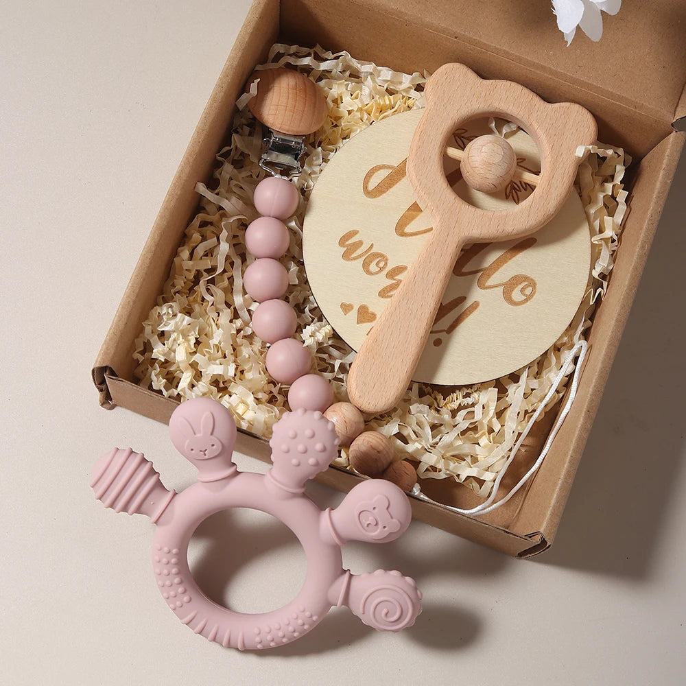 Baby Bibs Gift Set With Teething Pacifier Chain