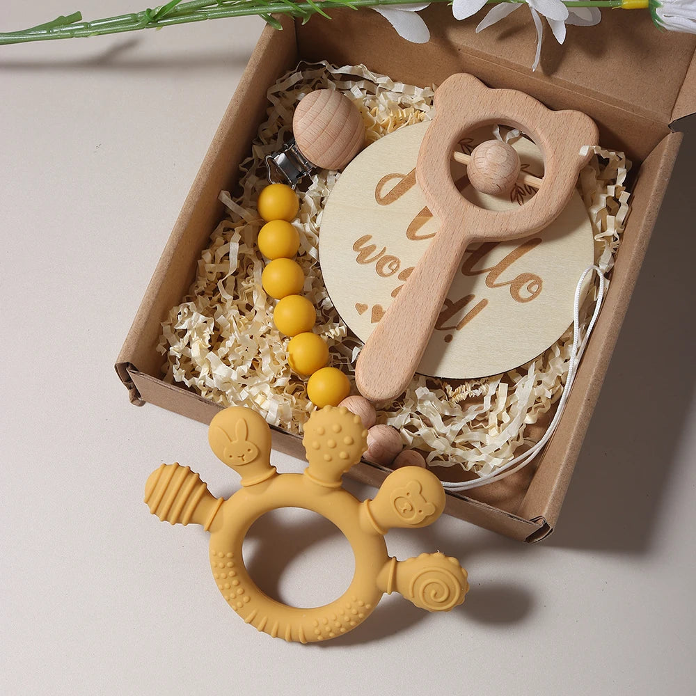 Baby Bibs Gift Set With Teething Pacifier Chain