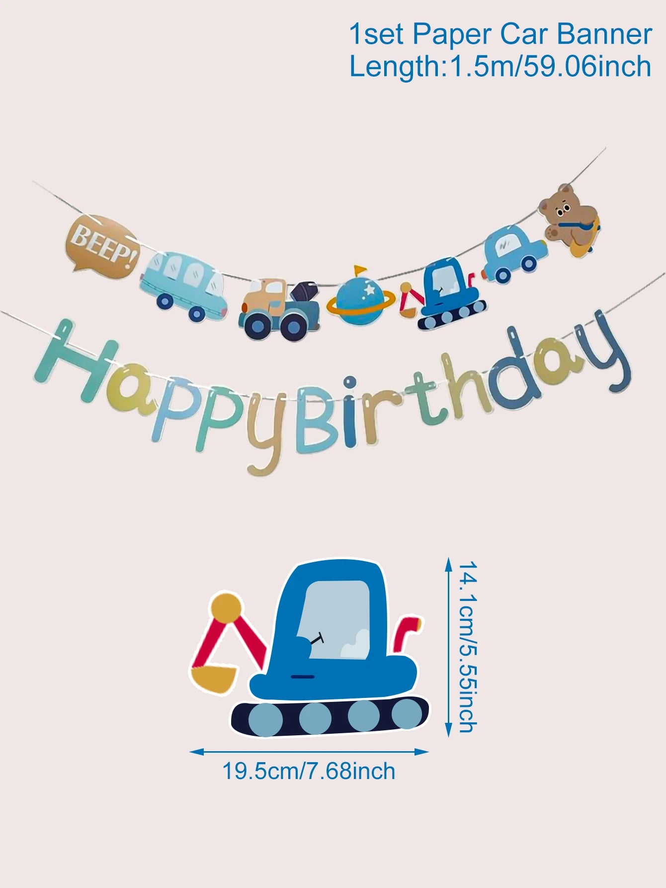 Blue Car Happy Birthday Banner