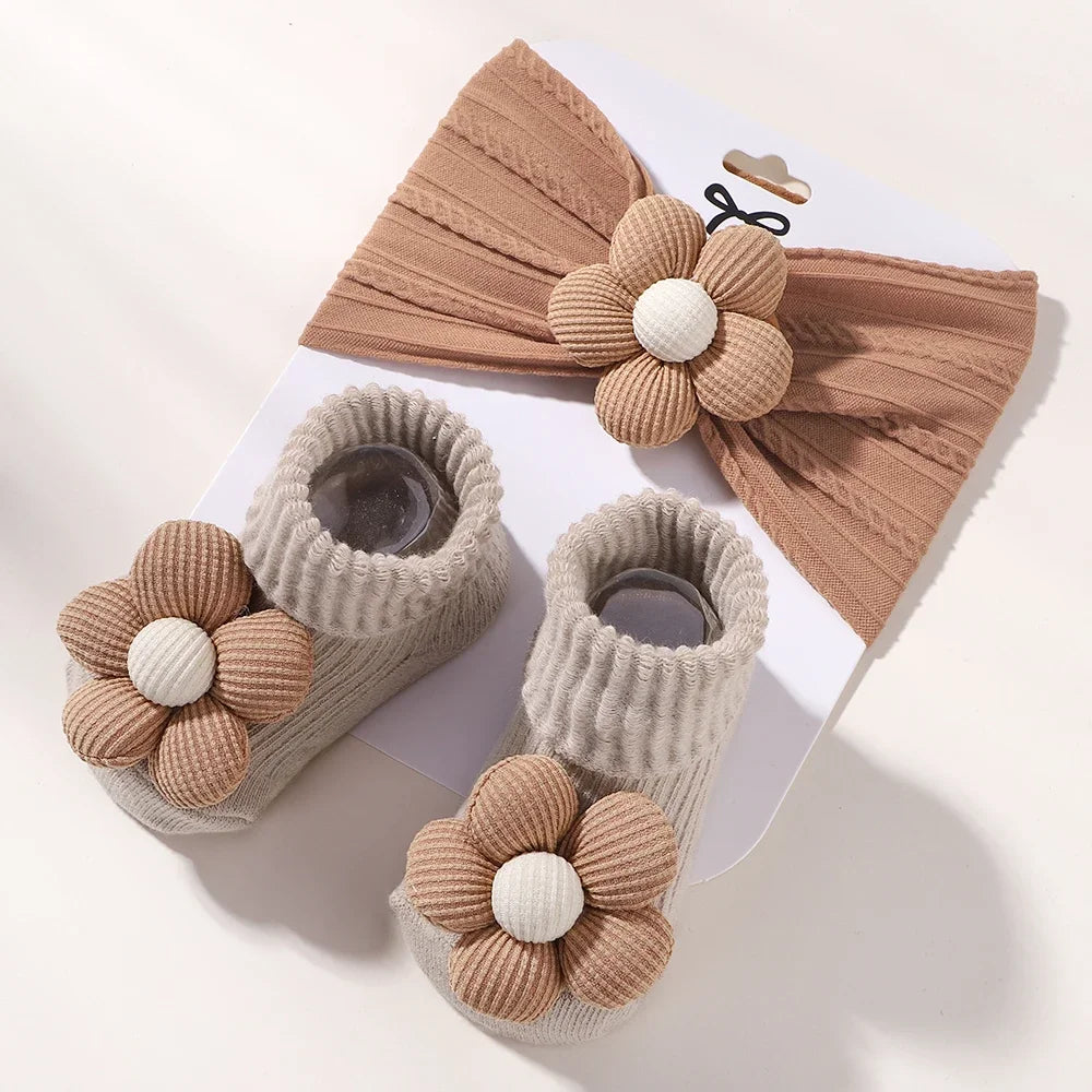 Flower Baby Headband Socks Set
