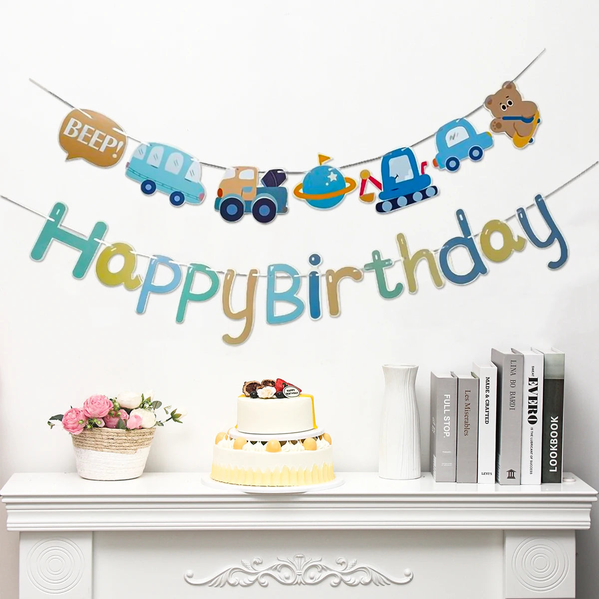 Blue Car Happy Birthday Banner