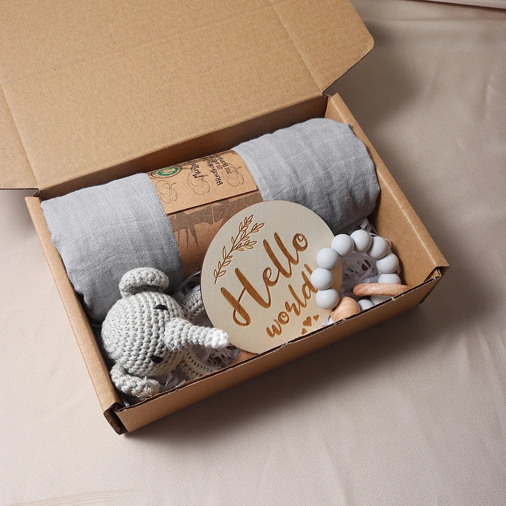 Baby Muslin Swaddle Rattle Baby Teether Set