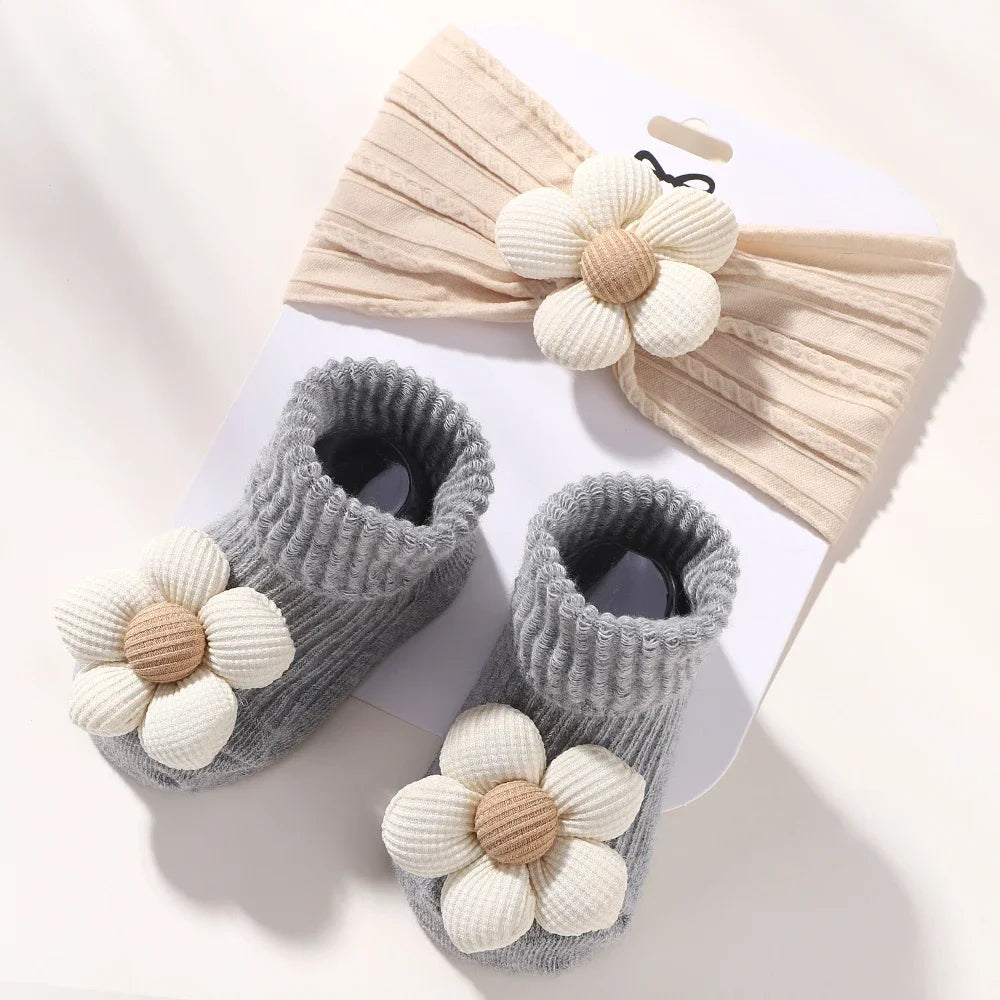 Flower Baby Headband Socks Set