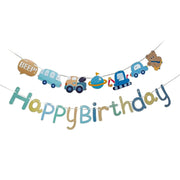 Blue Car Happy Birthday Banner