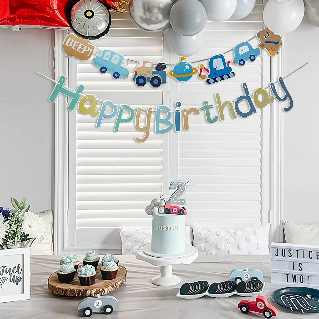 Blue Car Happy Birthday Banner