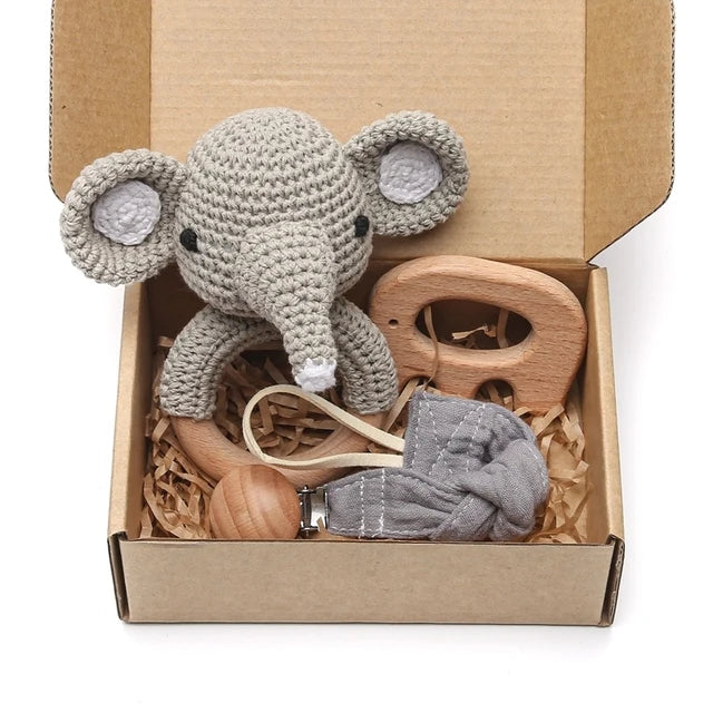 Rattle Crochet Elephant Teething Bracelet Gift Set