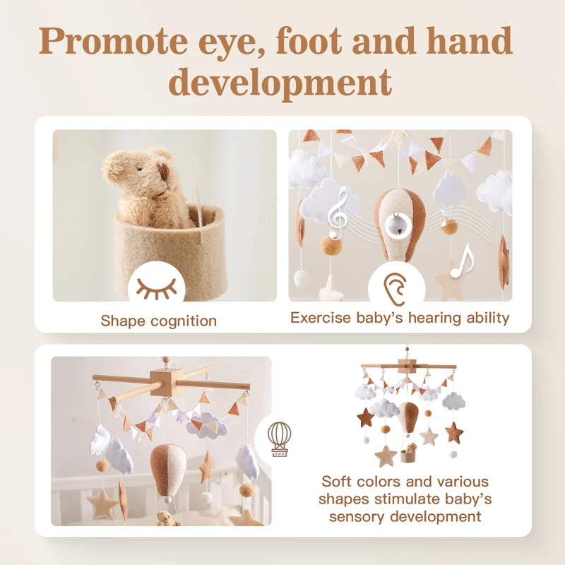 Baby Crib Wooden Bed Bell Rattle Toy