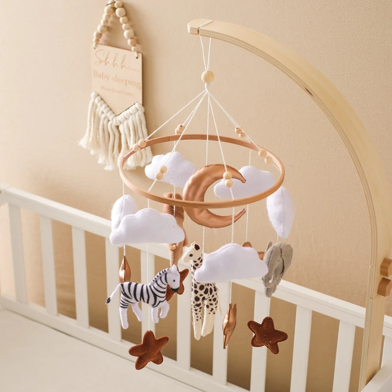 Baby Crib Wooden Bed Bell Rattle Toy