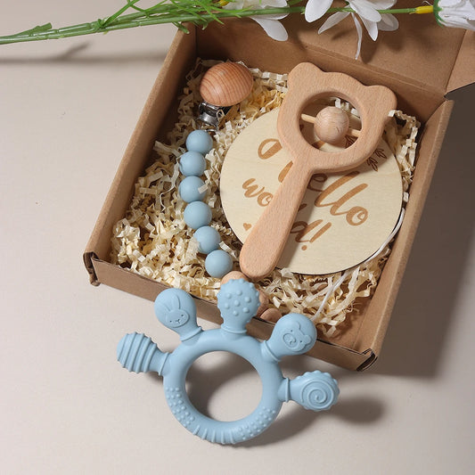 Baby Bibs Gift Set With Teething Pacifier Chain