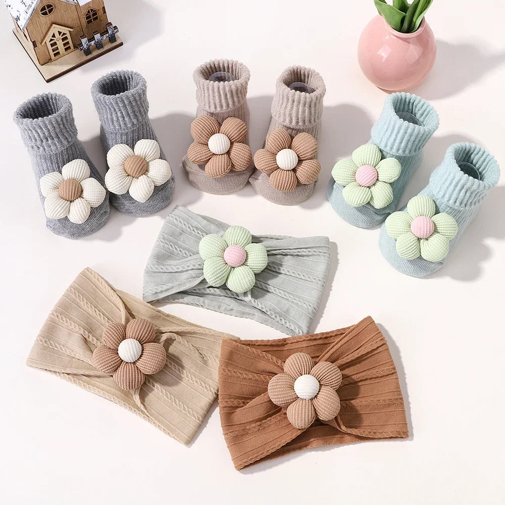 Flower Baby Headband Socks Set