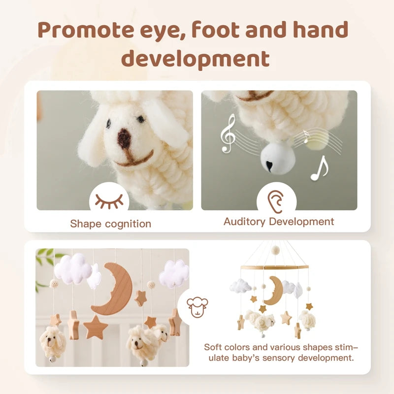 Baby Crib Wooden Bed Bell Rattle Toy