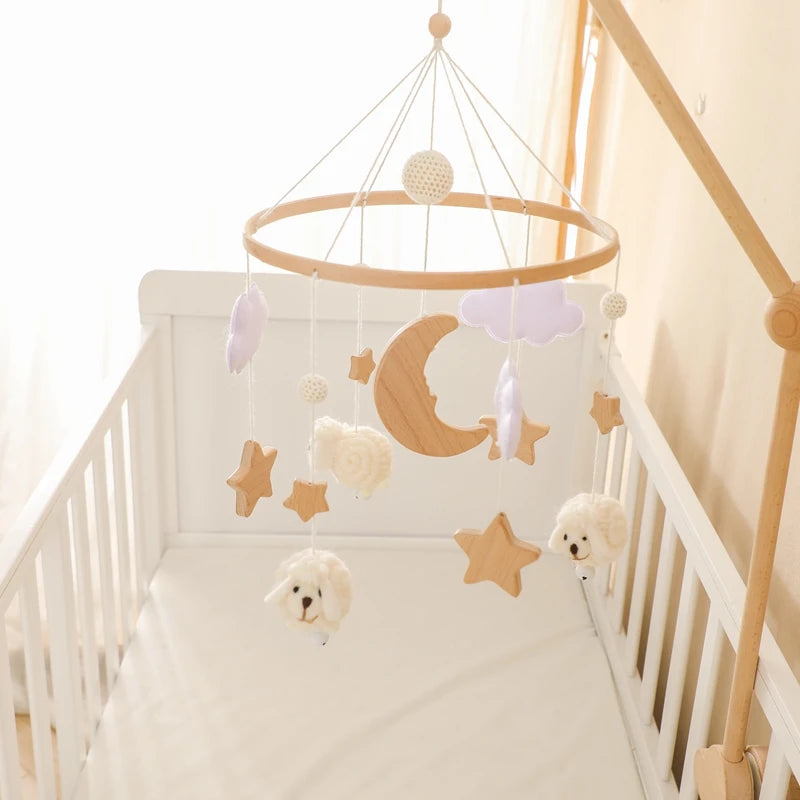 Baby Crib Wooden Bed Bell Rattle Toy
