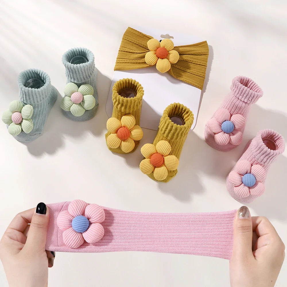Flower Baby Headband Socks Set