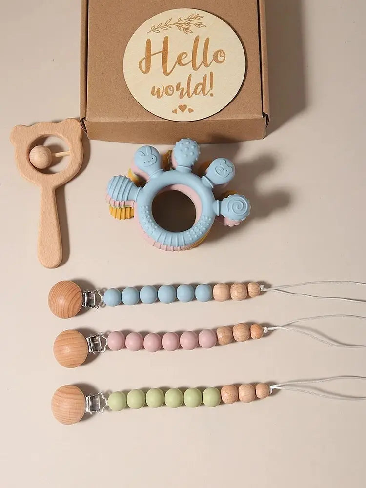 Baby Bibs Gift Set With Teething Pacifier Chain