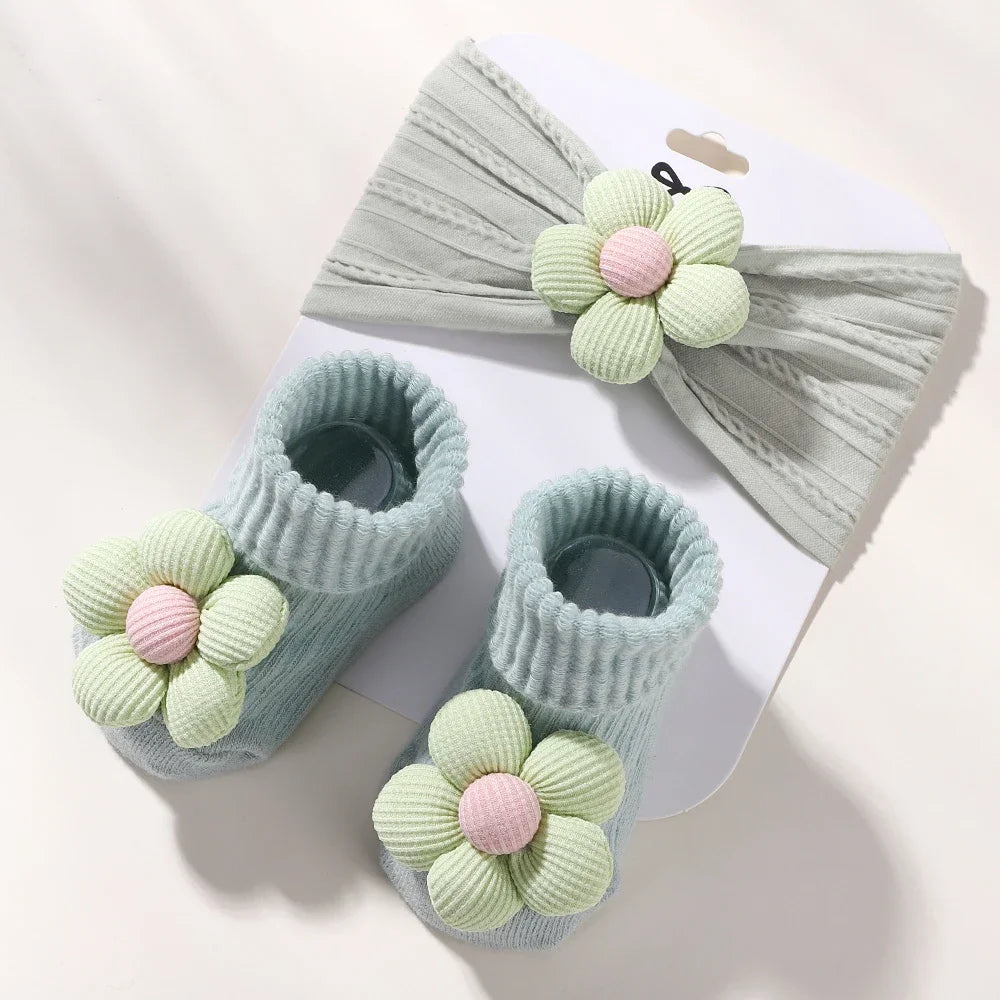 Flower Baby Headband Socks Set