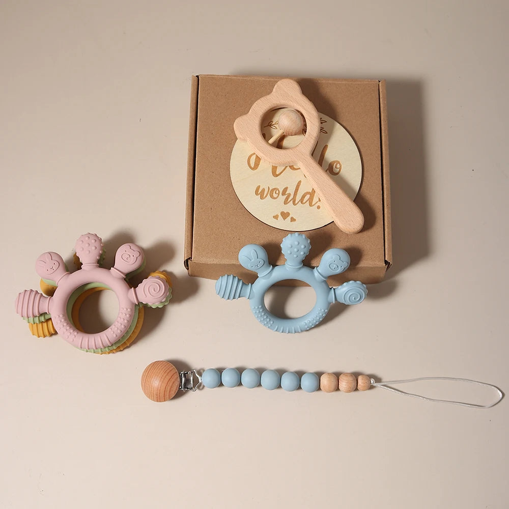 Baby Bibs Gift Set With Teething Pacifier Chain