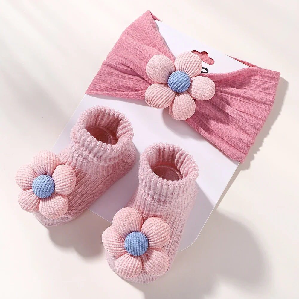 Flower Baby Headband Socks Set