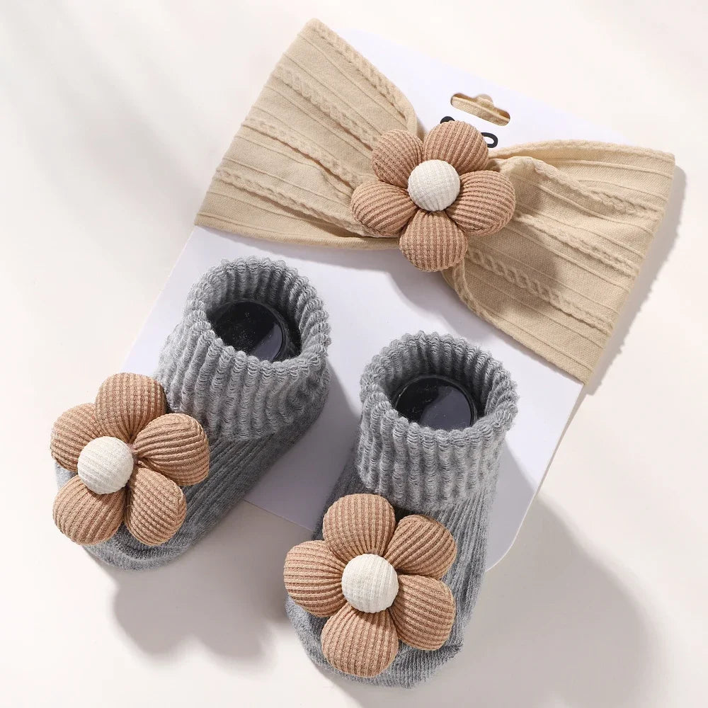 Flower Baby Headband Socks Set