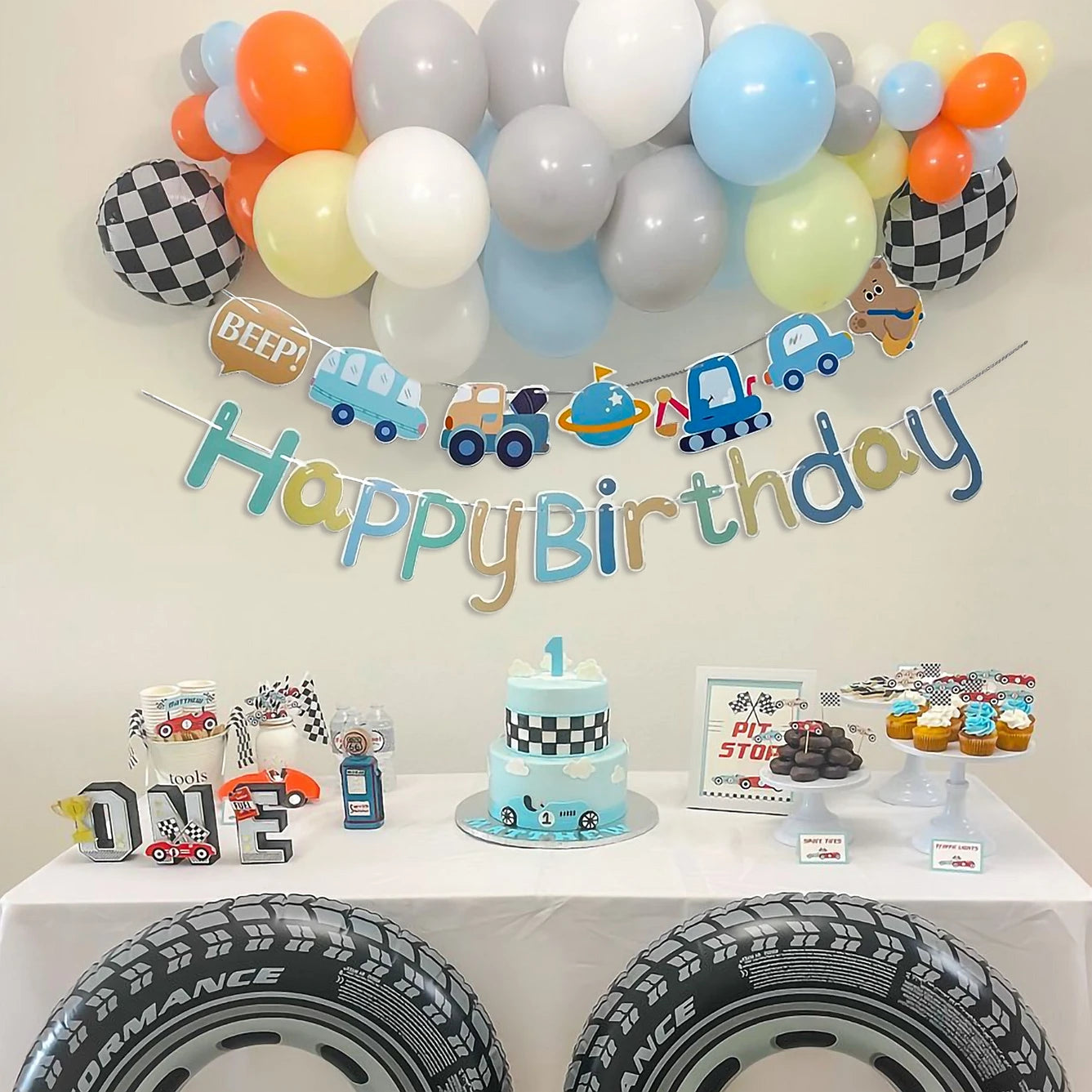 Blue Car Happy Birthday Banner